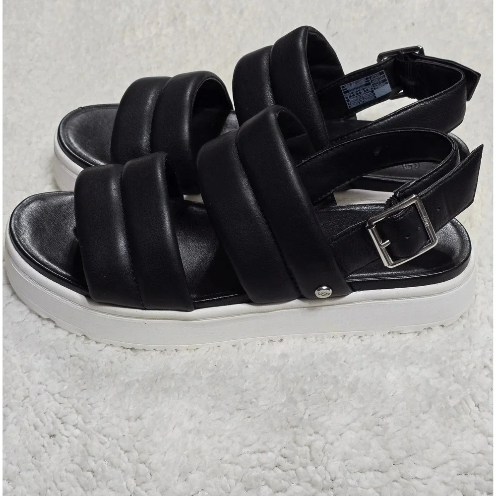 UGG Ashton Slide Black Leather‎ Puffy Platform Slingback Sandals 1124997 Mens 8